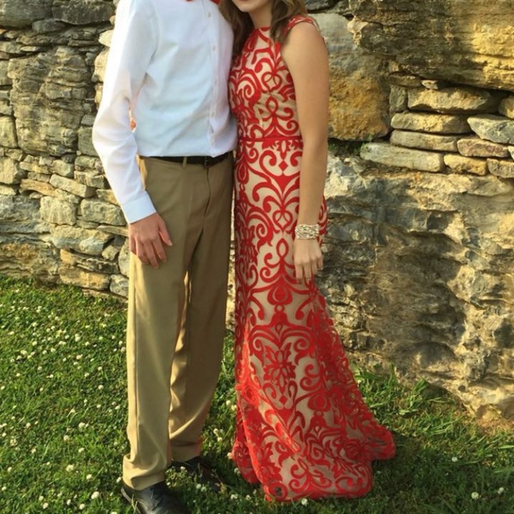 Dillard’s   B. Darlin long formal red tan dress